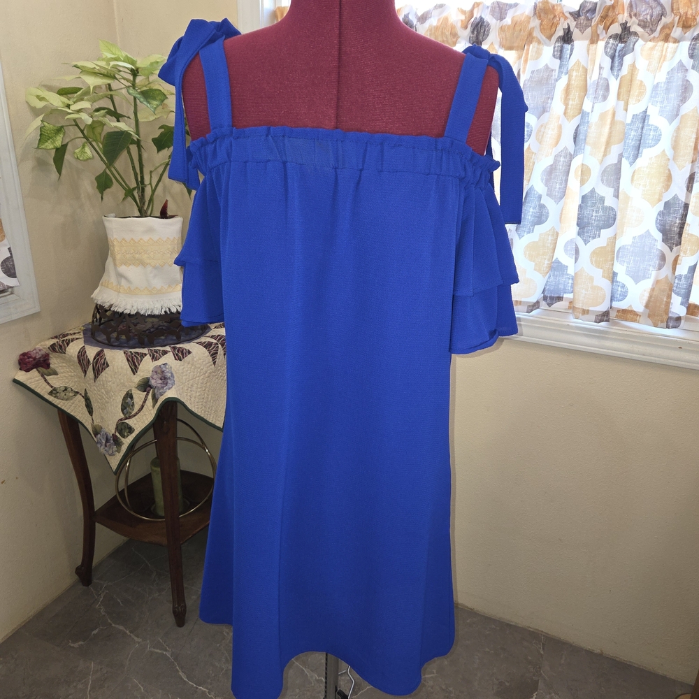 Wishful, Chic Royal Blue Off-Shoulder Midi Dress. NNCP
